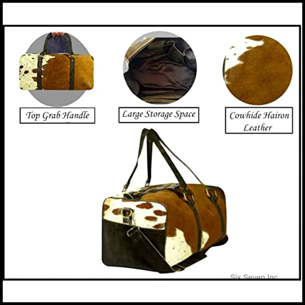Real Cowhide Leather Duffel Bag Large Travel Sports Gym Bag